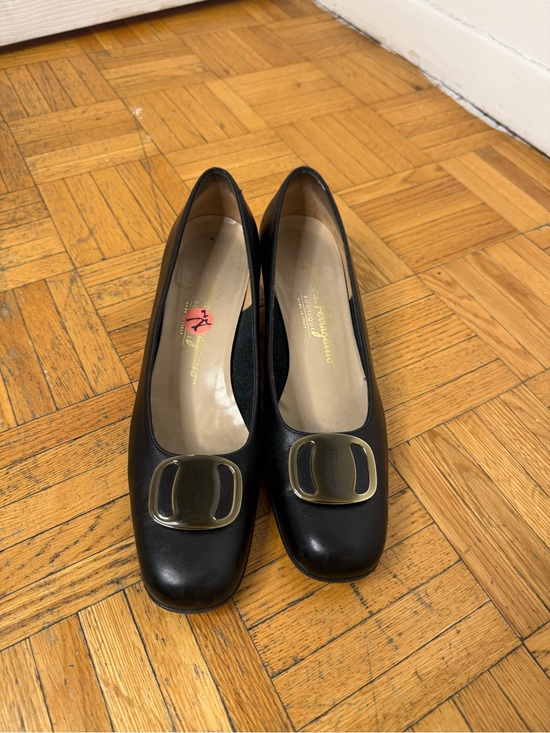 Salvatore Ferragamo Shoes - Salvatore Ferragamo Black Leather Pumps with Gold-Tone Buckle